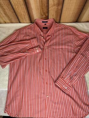 Izod Men's Orange and White Striped Button-Down Shirt